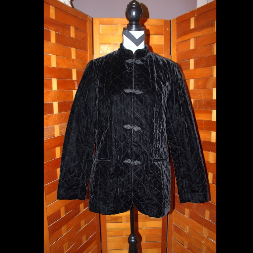 Coldwater Creek Black Asian Velvet Quilted Coat